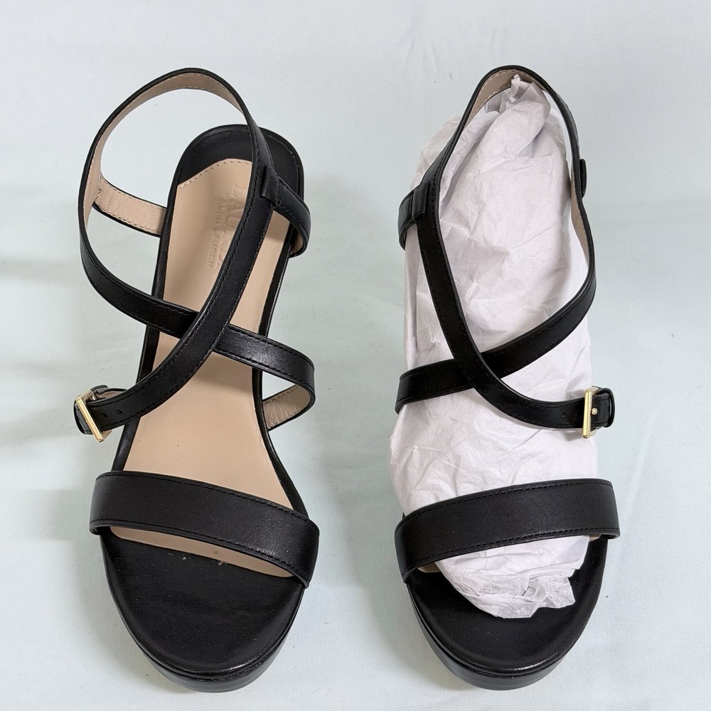 Lauren Ralph Lauren Size-5.5 B Kerri Burnished Black Leather Strappy Heel - Picture 8 of 10